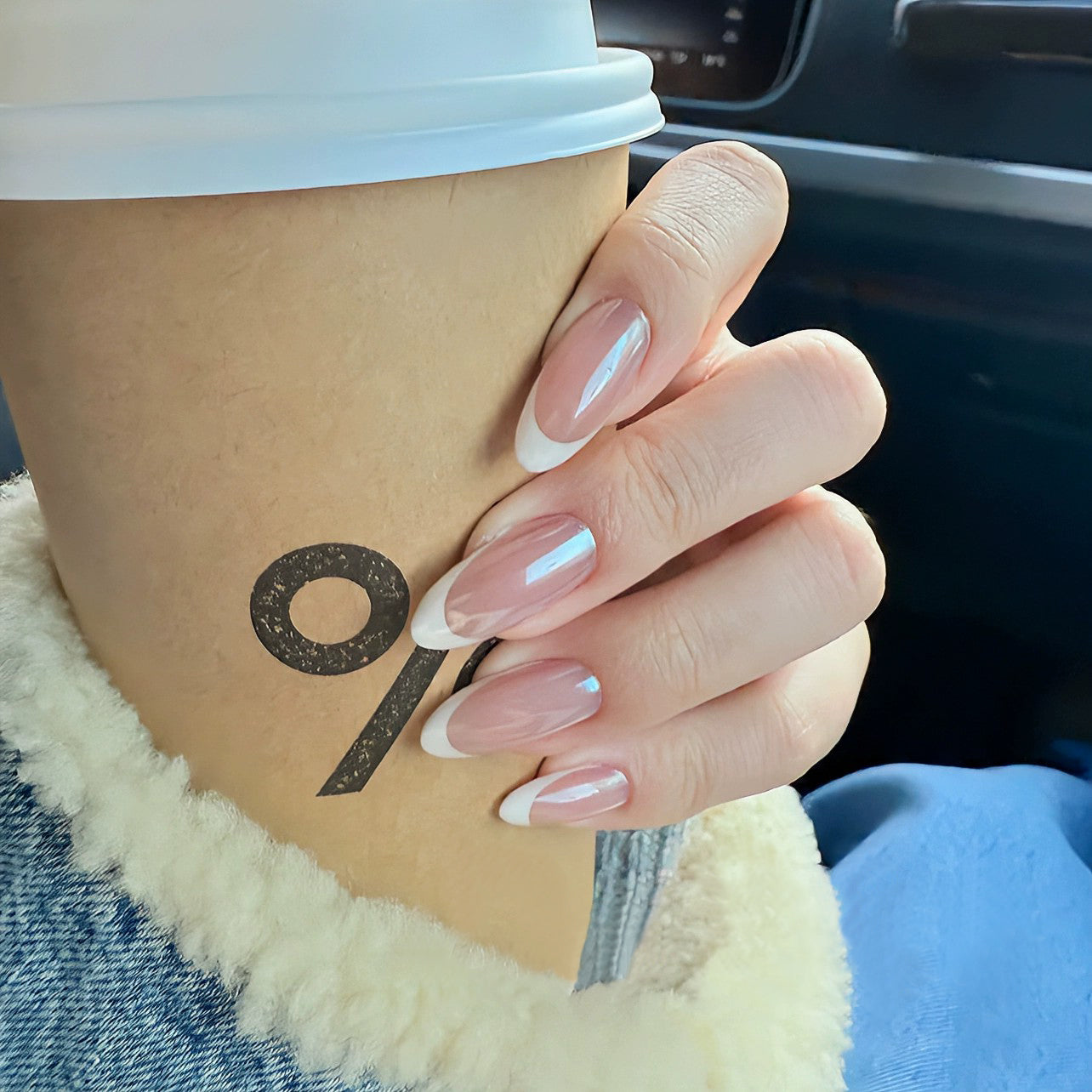 Siva Nail, Pearl French, Iridescent Tip Handmade Press on Nails