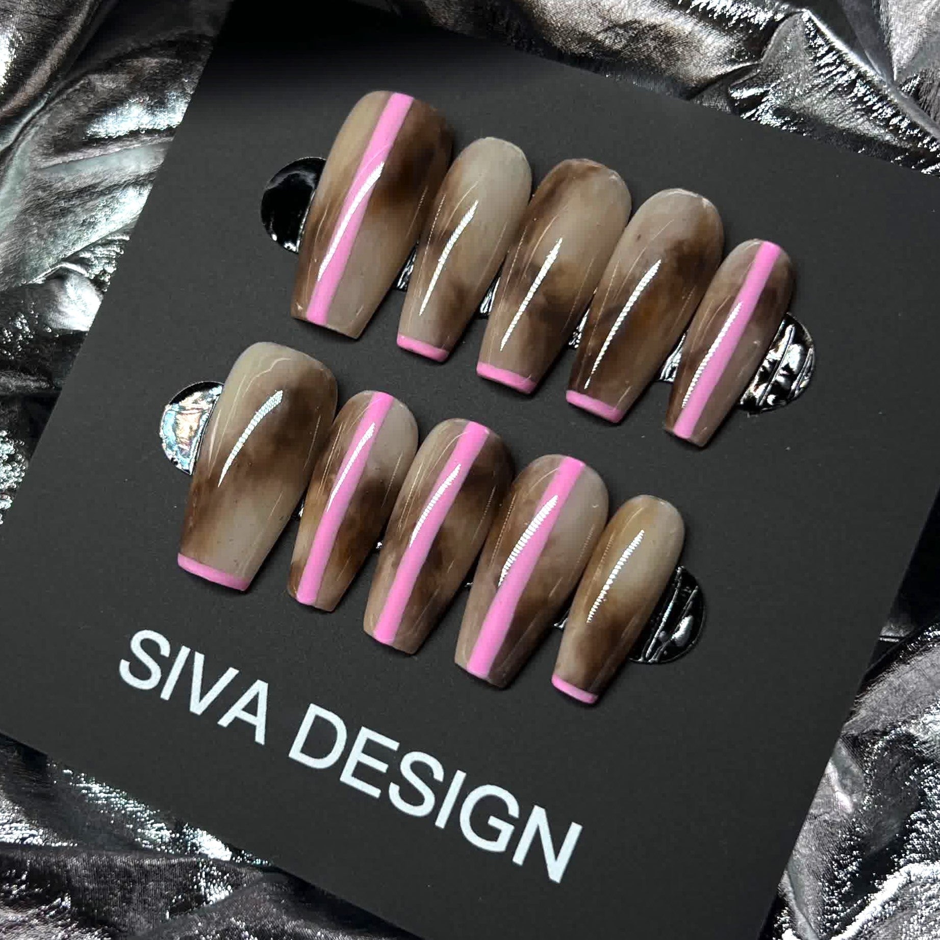 Siva Nail, Soft Striation, Unique Marble, Handmade Press on Nails