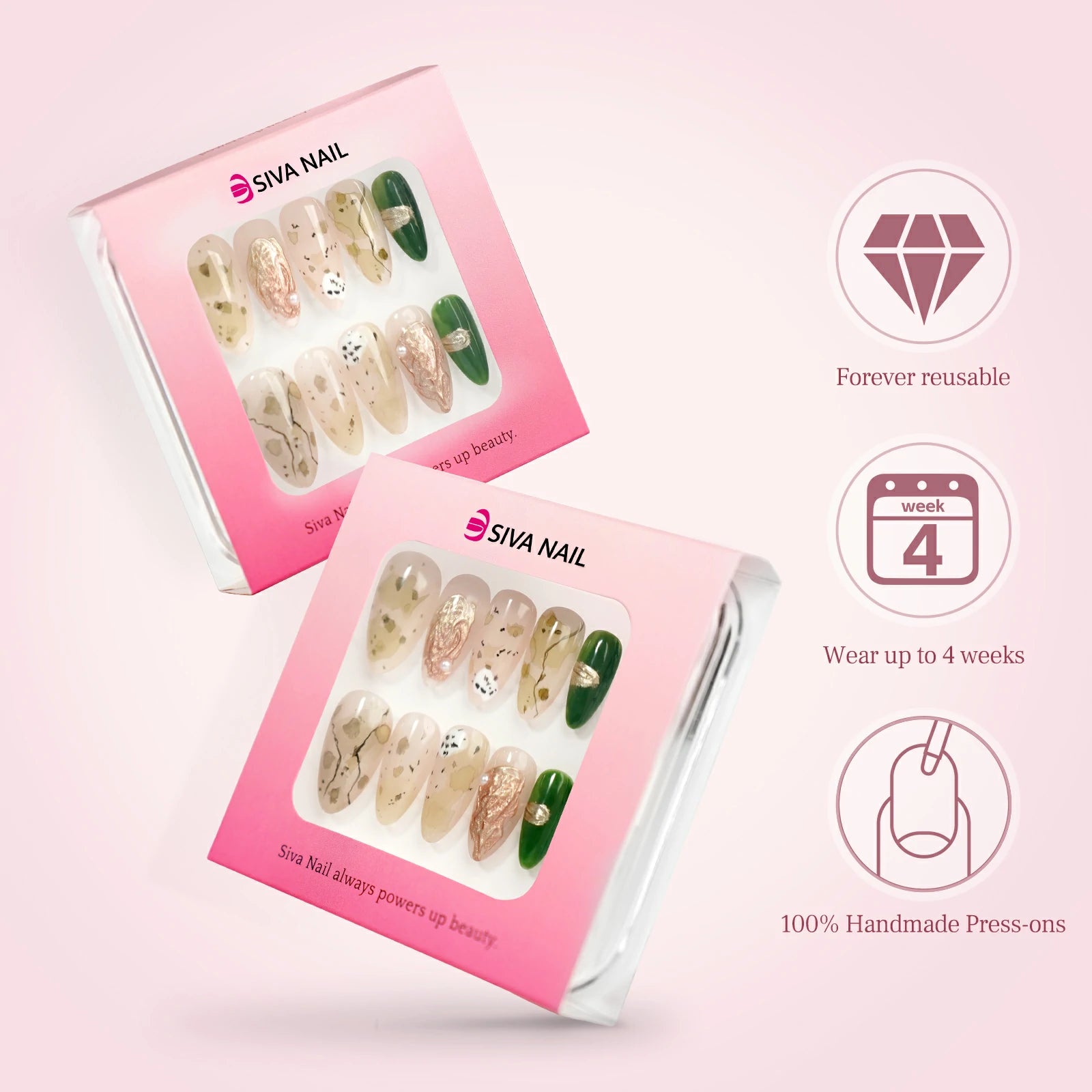 Siva Nail, Ophelia, Emerald-Gold Art Press on Nails