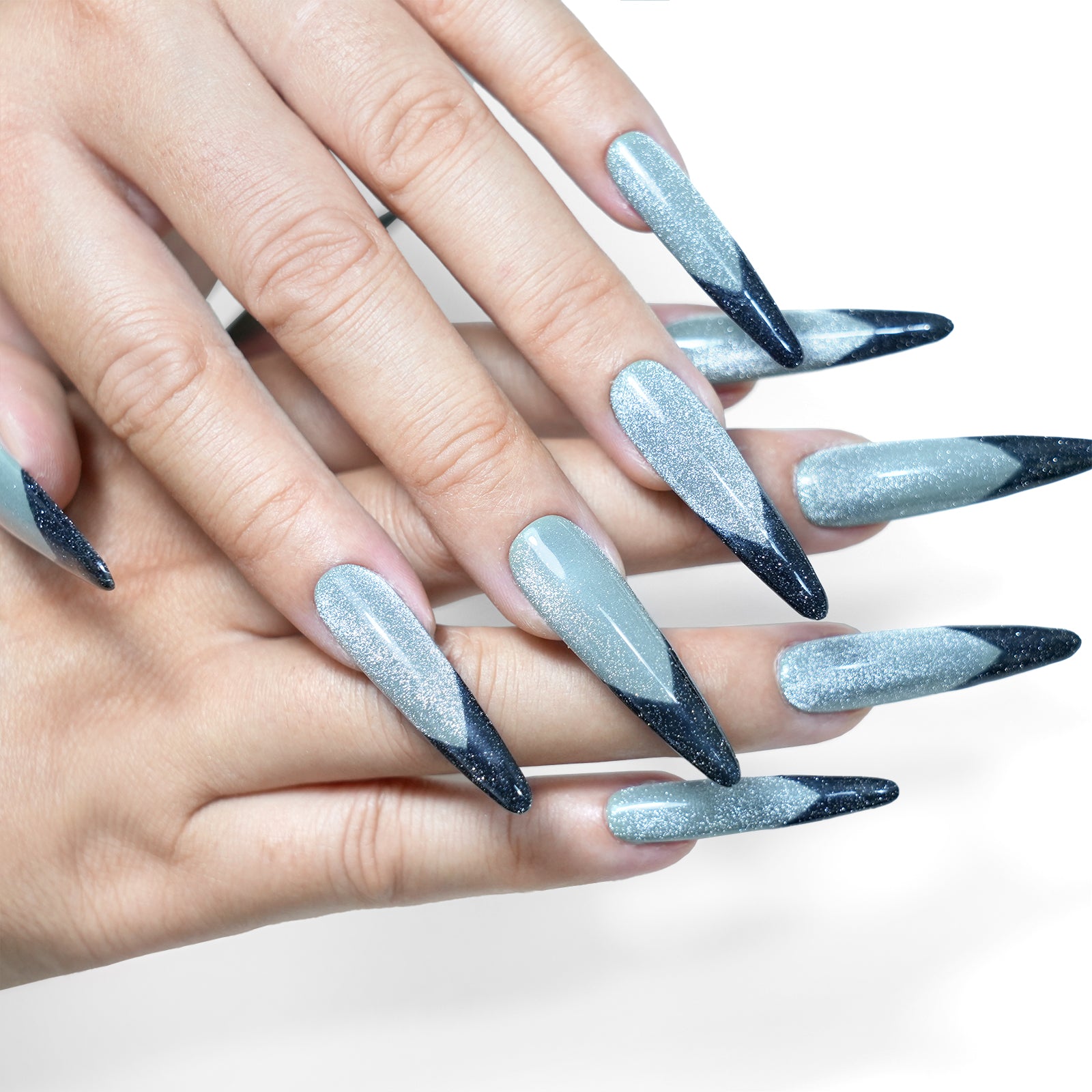 Siva Nail, Frosted Sky, Shimmering Gradient French, Handmade Press on Nails