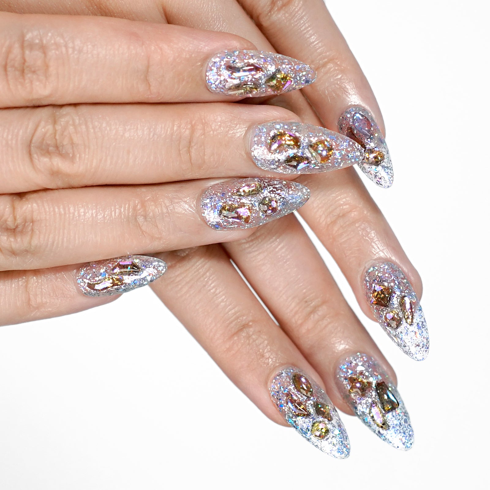 Siva Nail, Stardust Glimmers, Iridescent Sparkle, Handmade Press on Nails