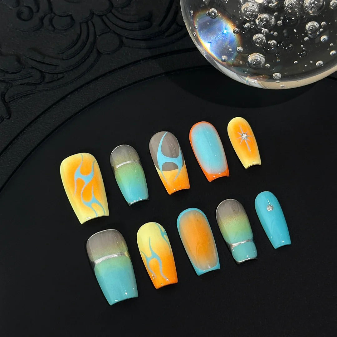 Siva Nail, Solar Wave, Sunset Ombre Handmade Press on Nails