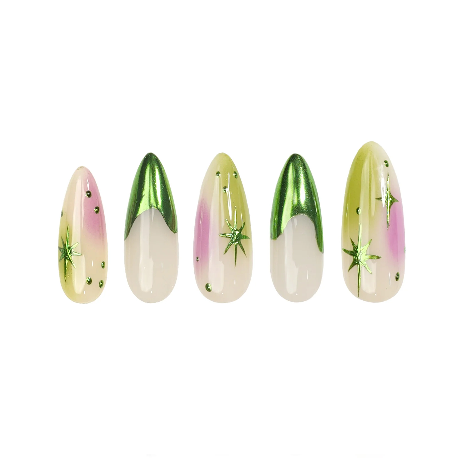 Siva Nail, Verdant Whimsy, Ombre Artistic Green and Purple, Handmade Press on Nails