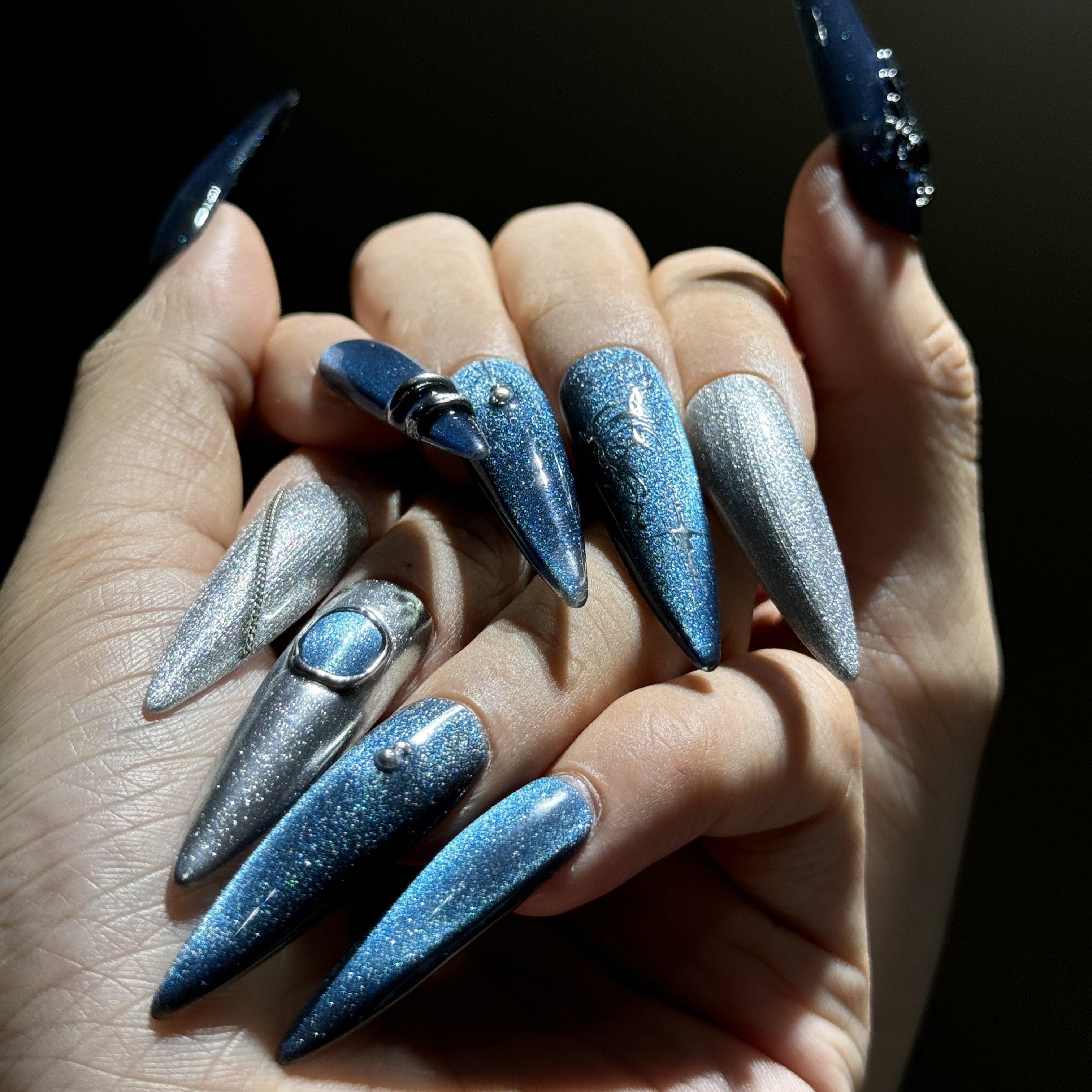 Siva Nail, Galaxy Glow, Metallic Butterfly, Handmade Press on Nails