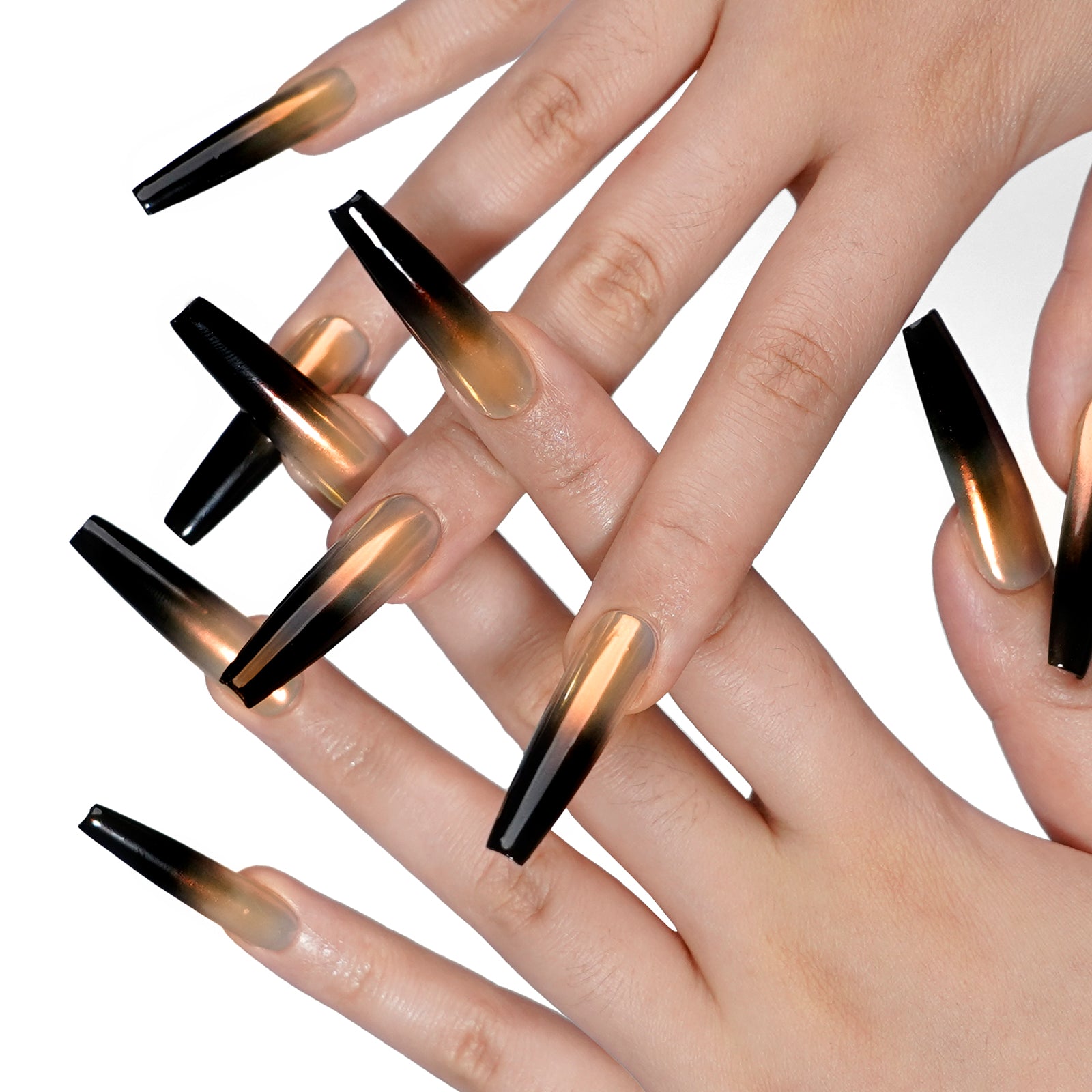 Siva Nail, Fade (Gold), Simple Winter Ombre, Handmade Press on Nails
