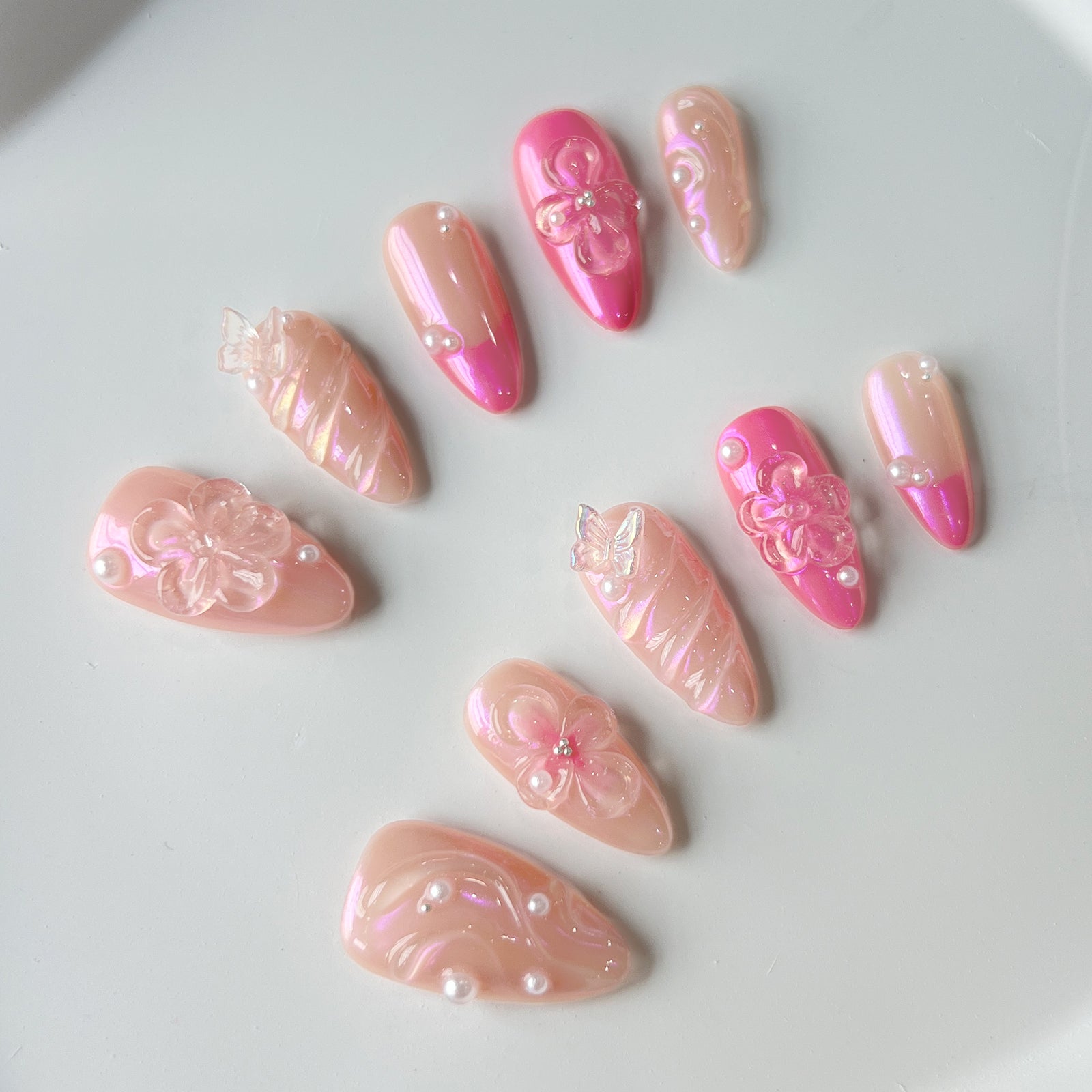 Siva Nail, Pink Blossom, Elegant Floral, Handmade Press on Nails