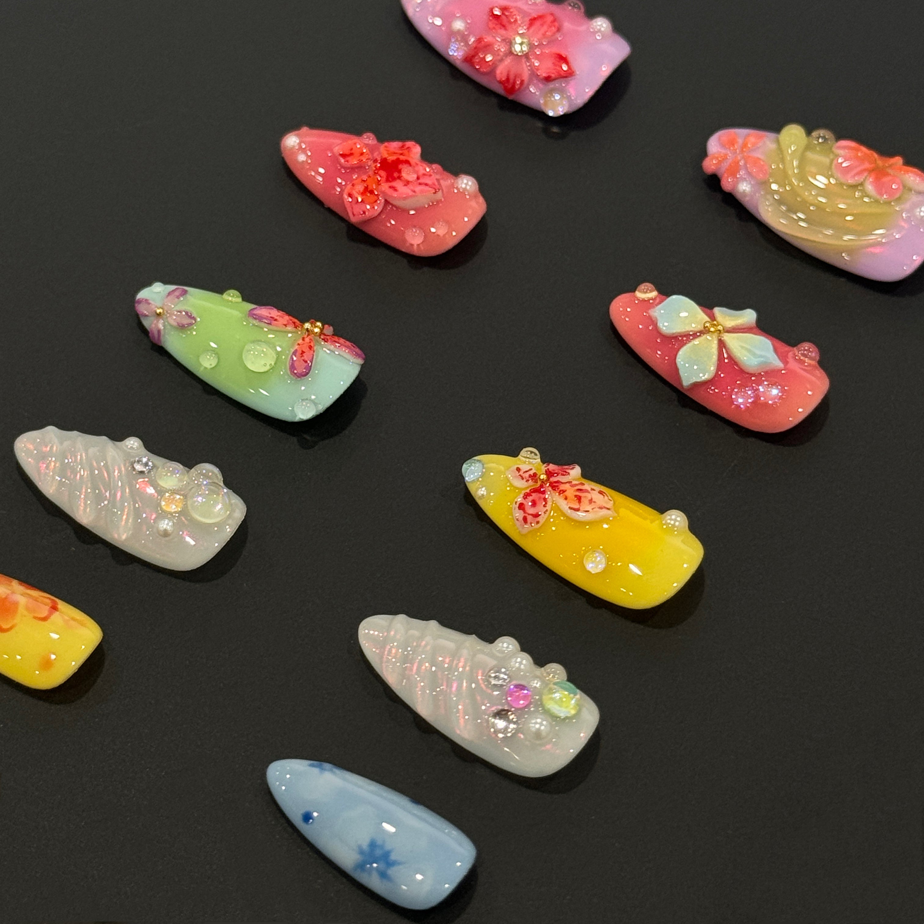 Siva Nail, Petals Enchant, Colorful Bloom, Handmade Press on Nails
