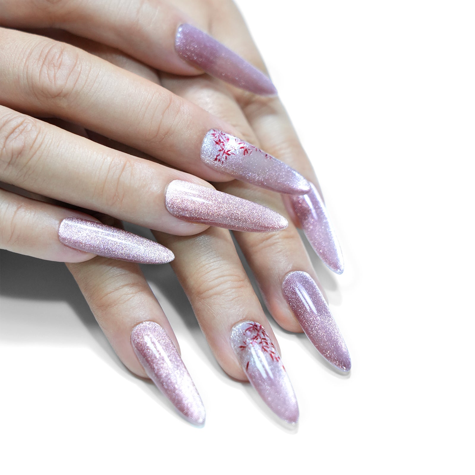 Siva Nail, Frosted Rose, Shimmering Pink Ombre, Handmade Press on Nails