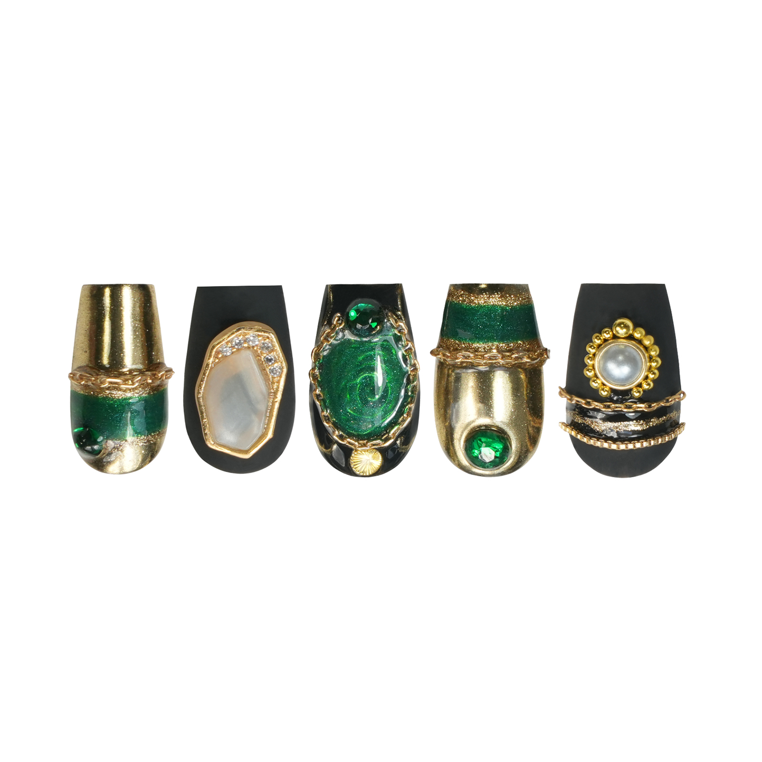 Siva Nail, Opulent Orbit, Abstract Mystical Black Dazzling, Handmade Press on Nails