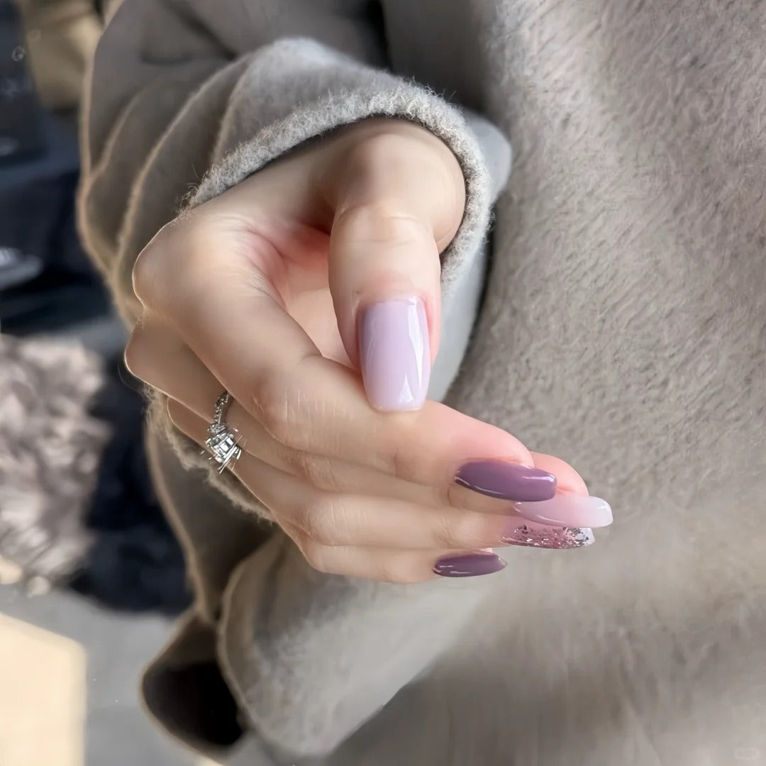 Siva Nail, Plum Dust, Mauve Glitter Mix Handmade Press on Nails