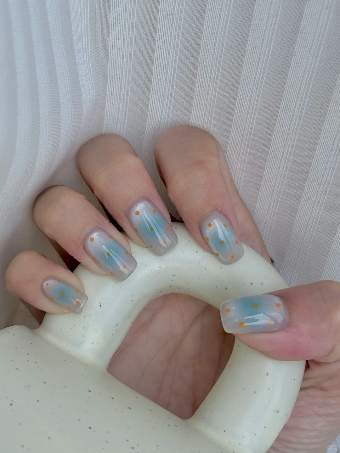 Siva Nail, Dreamy Dotted, Blue Orange Handmade Press on Nails