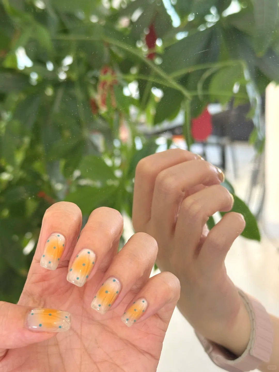 Siva Nail, Dreamy Dotted, Blue Orange Handmade Press on Nails