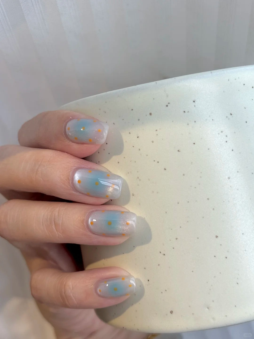 Siva Nail, Dreamy Dotted, Blue Orange Handmade Press on Nails