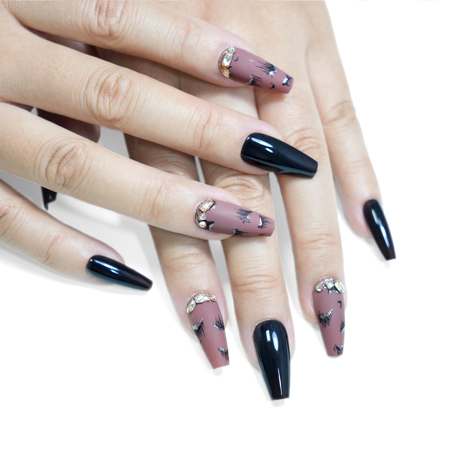 Siva Nail, Espresso Shine, Luxe Embellishment, Handmade Press on Nails