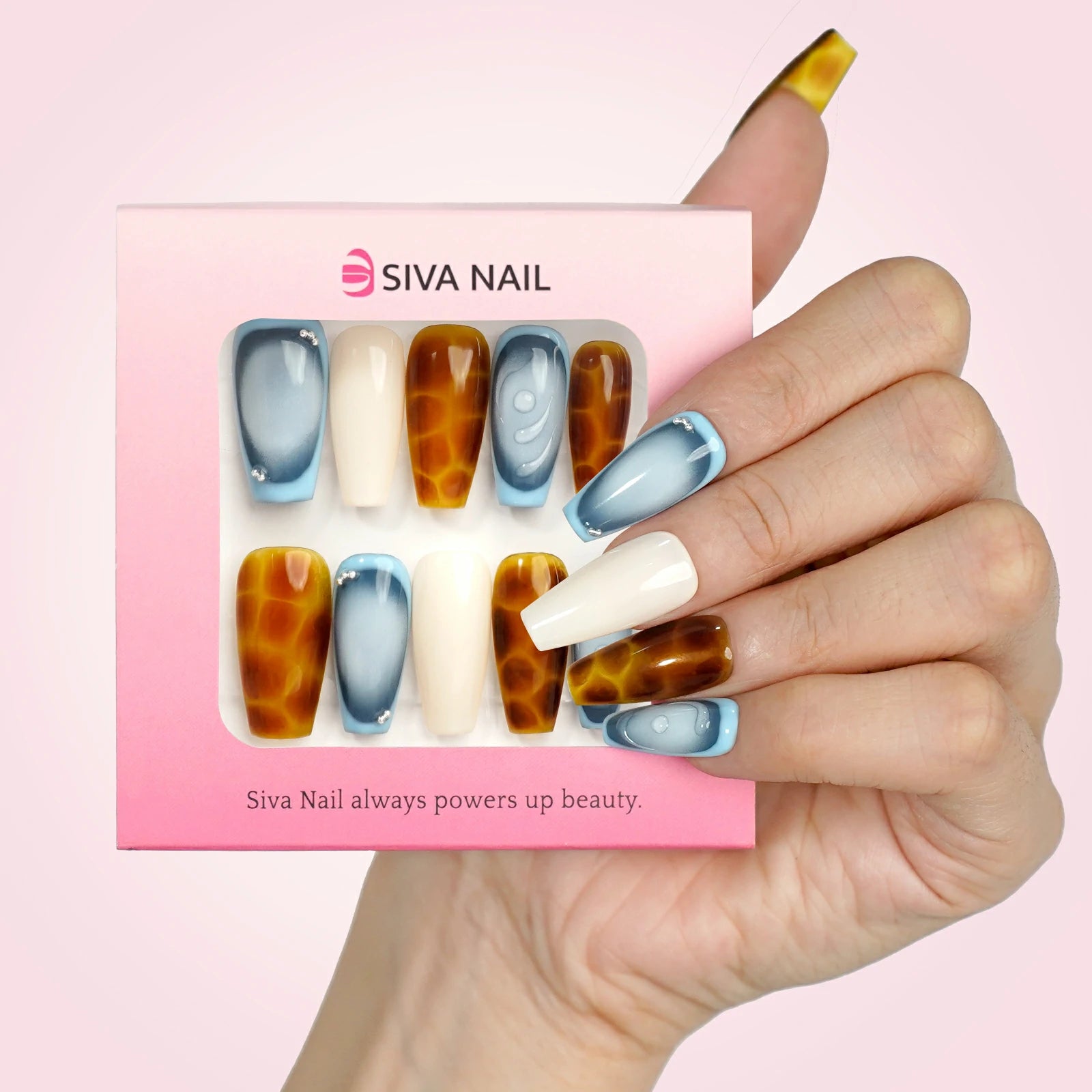 Siva Nail, Vega, Blue Ombr¡§| Press on Nails
