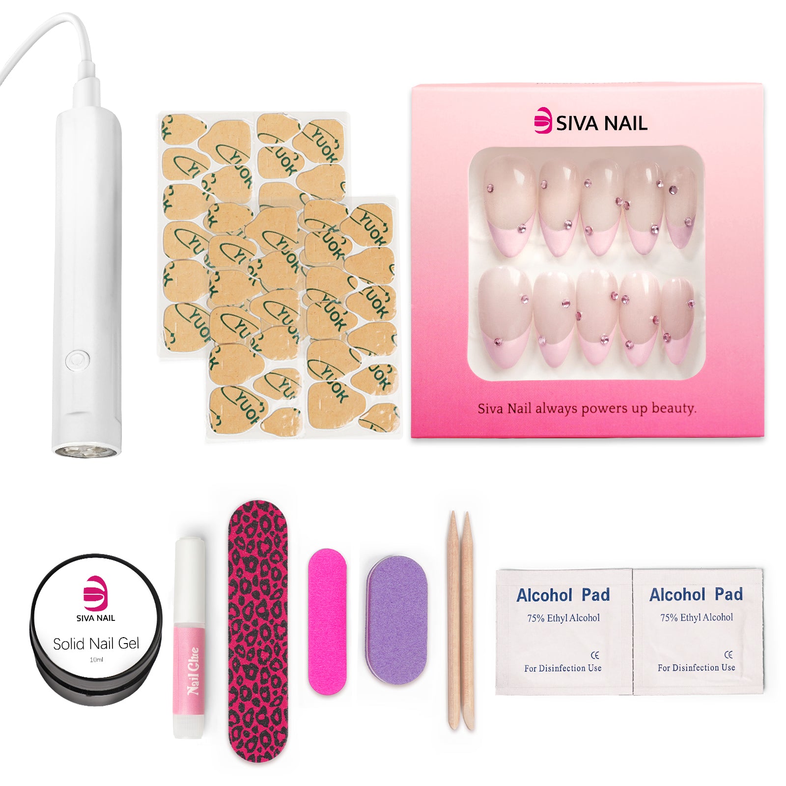 Siva Nail, Crystal Sands, Simple Pink Classic French, Handmade Press on Nails