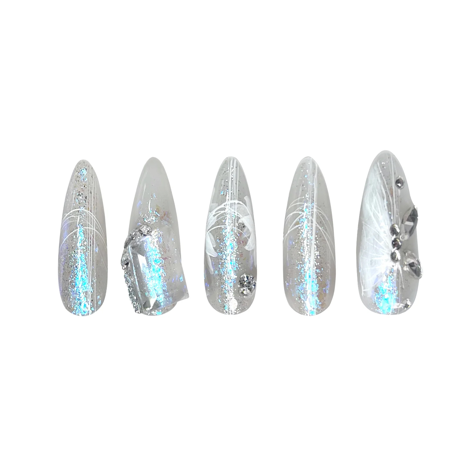 Siva Nail, Swirled Secrets, Modern Art, Coffin Shape, Handmade Press on Nails