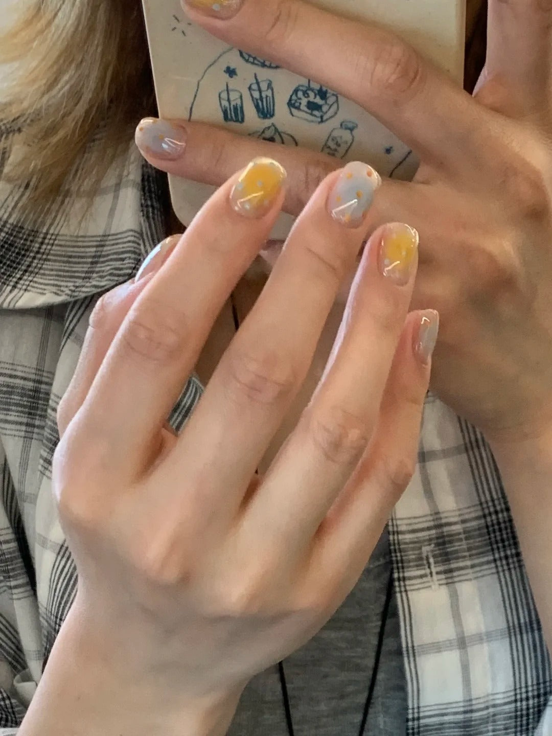 Siva Nail, Pastel Cloud, Orange Dotted Handmade Press on Nails
