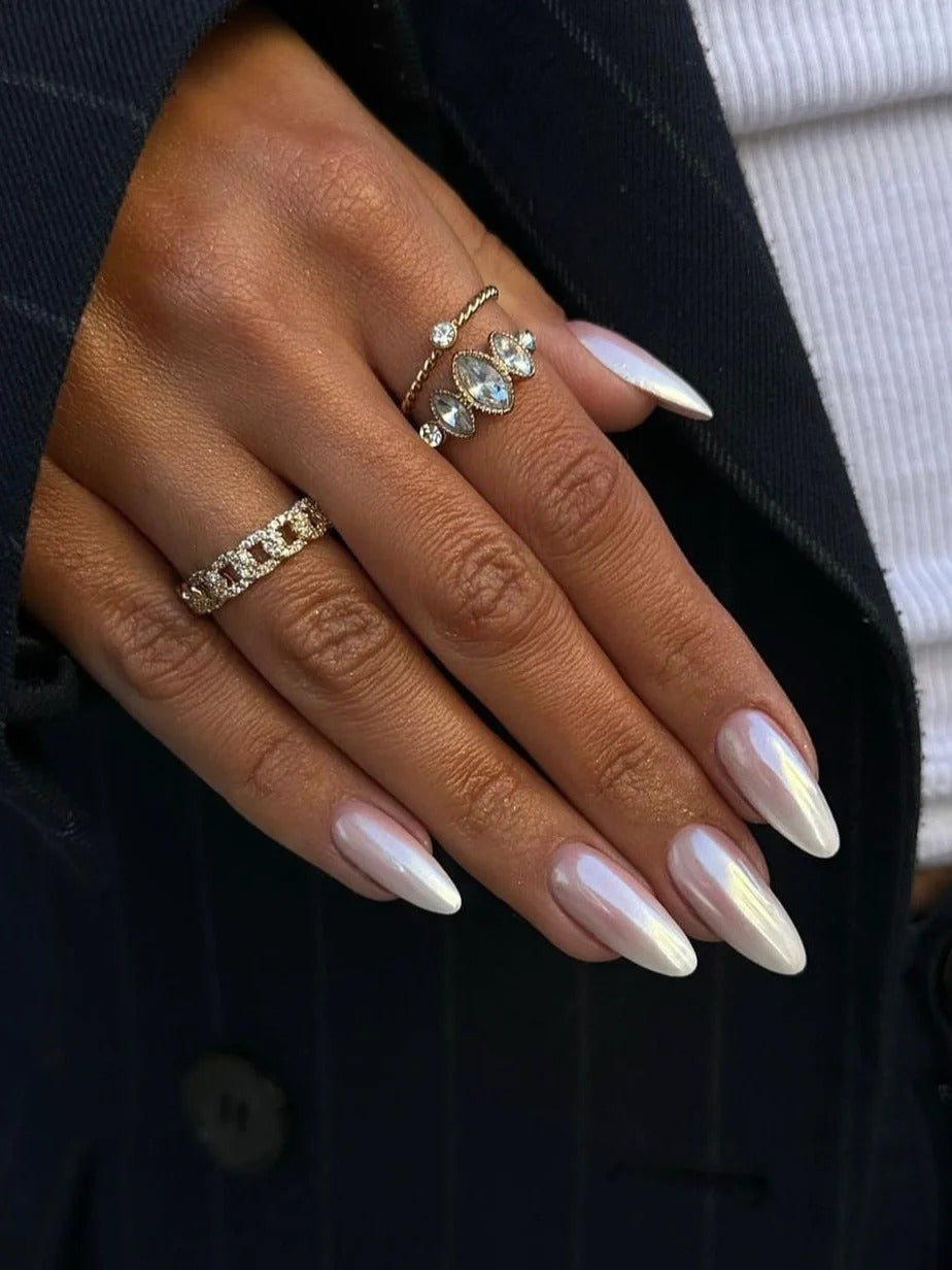 Siva Nail, Opal Radiance, White Pearl Handmade Press On Nails