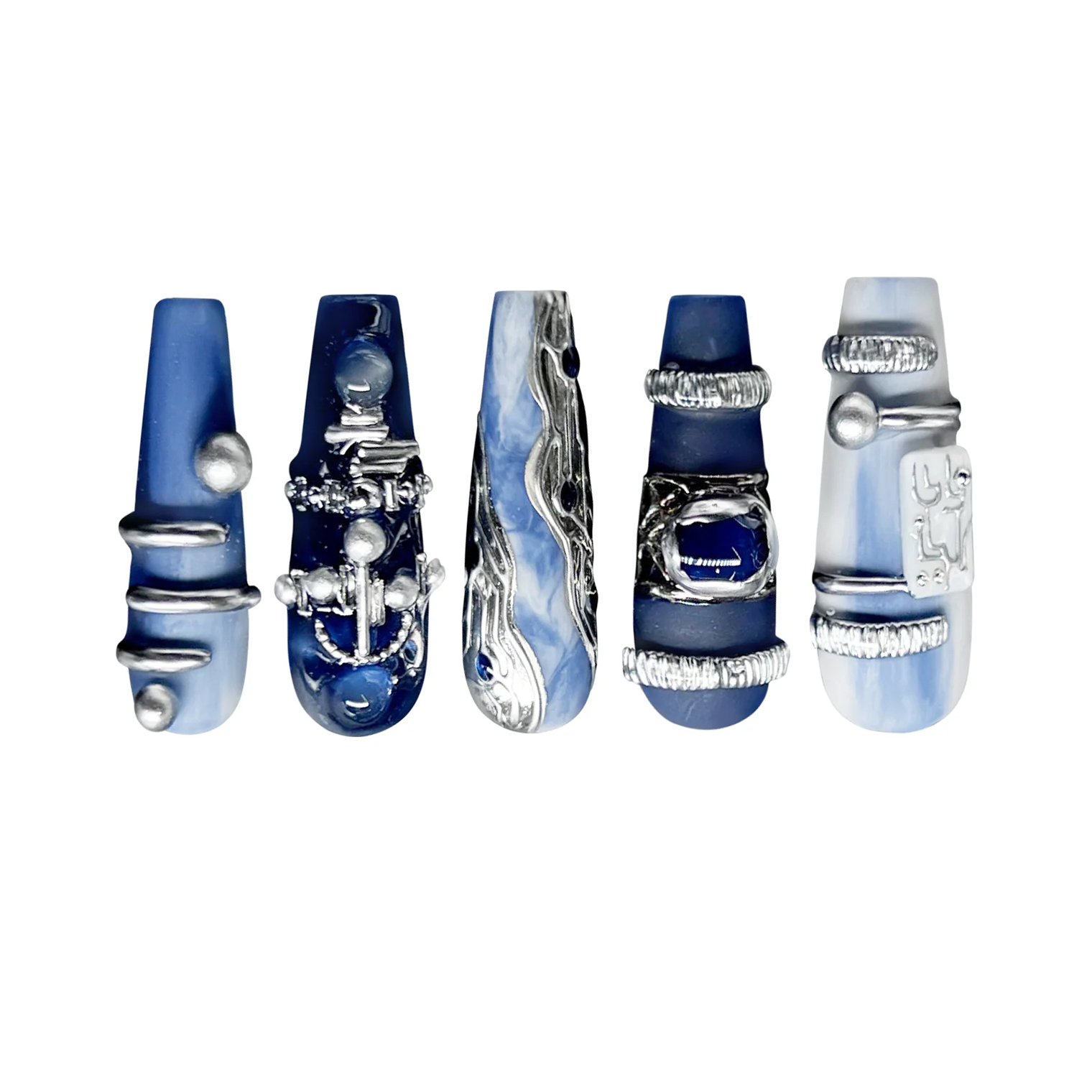 Siva Nail, Blue Tears, Metallic Art Handmade Press on Nails
