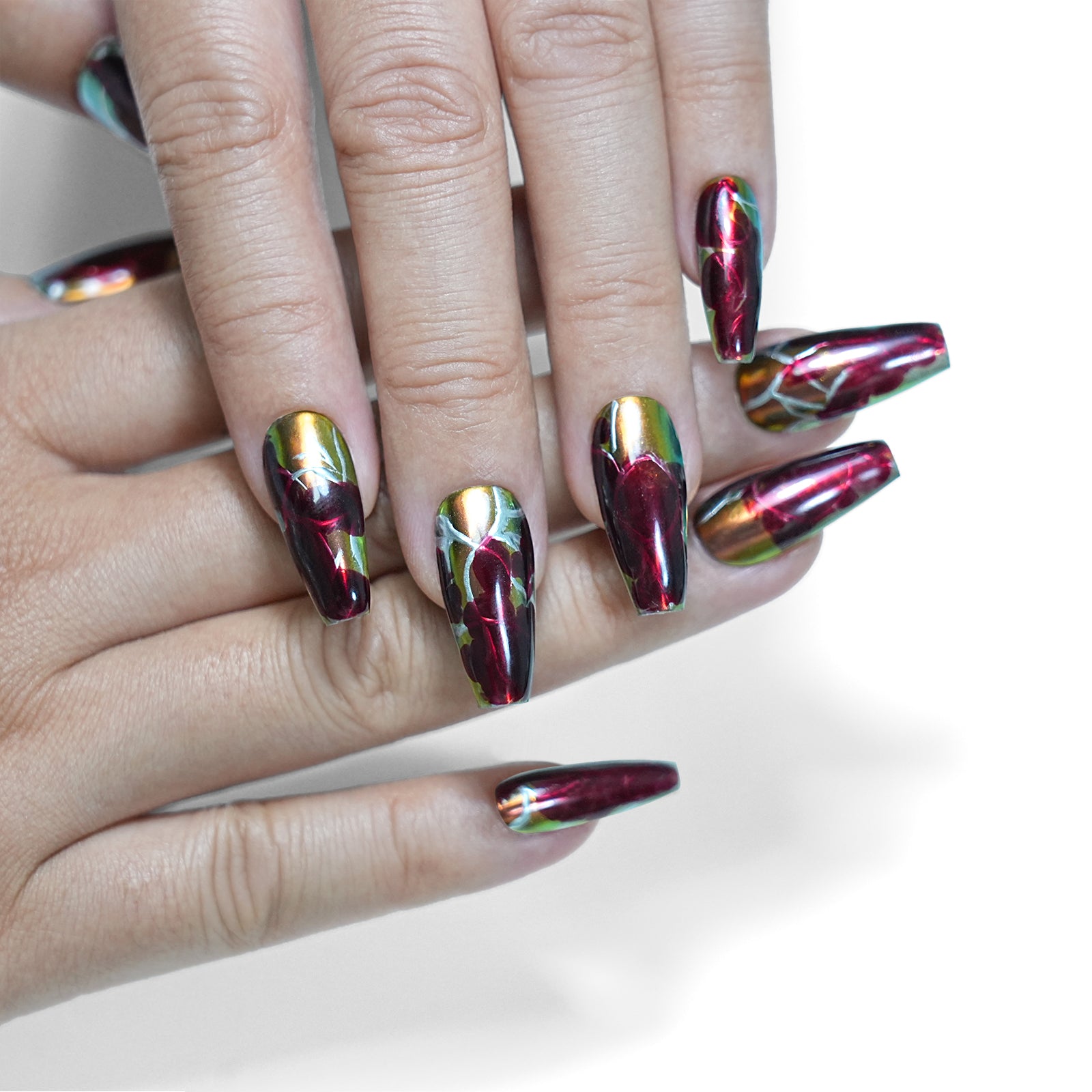 Siva Nail, Scarlet Shine, Bold Elegance, Handmade Press on Nails