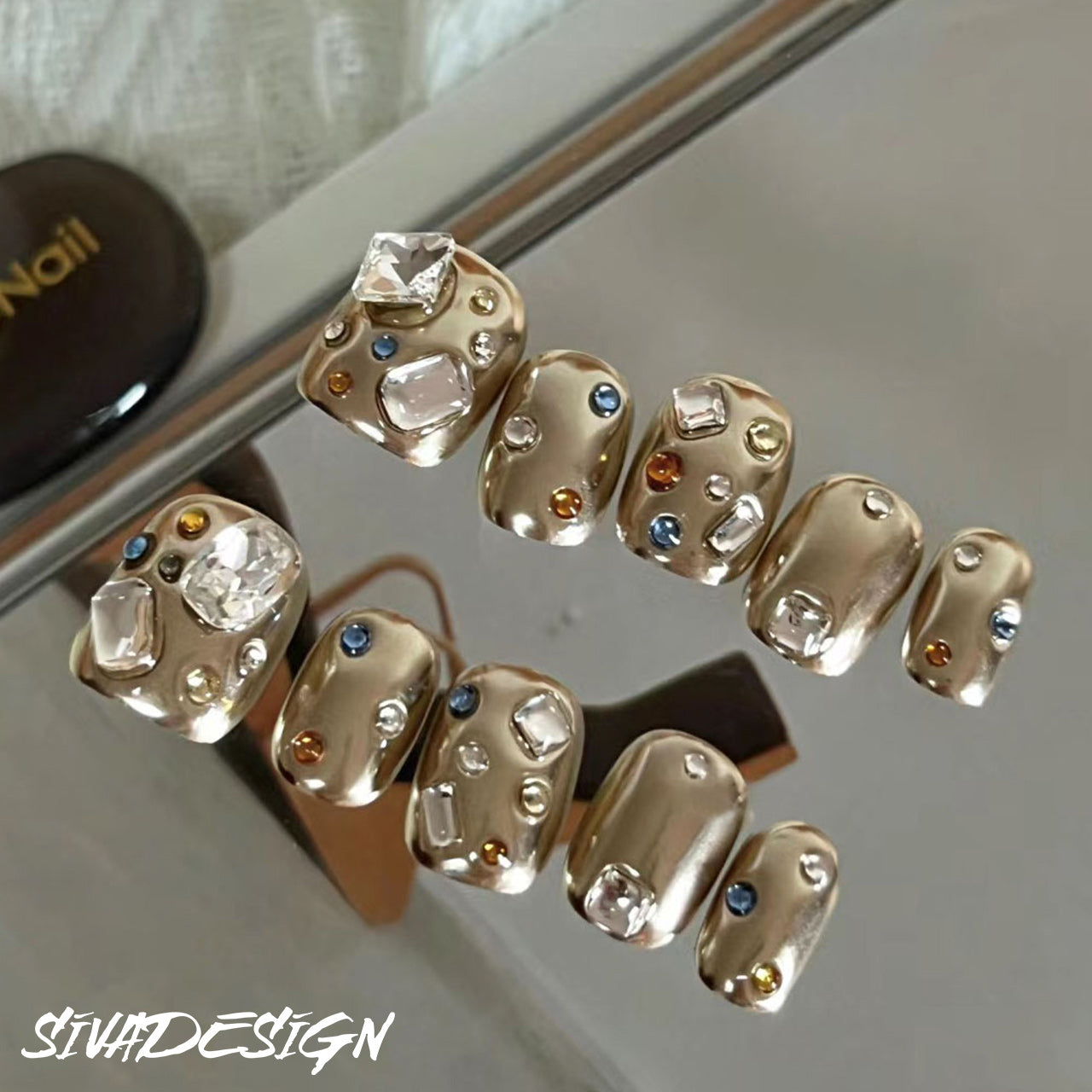 Siva Nail, Golden Mirage, Luxury Style Handmade Press on Nails