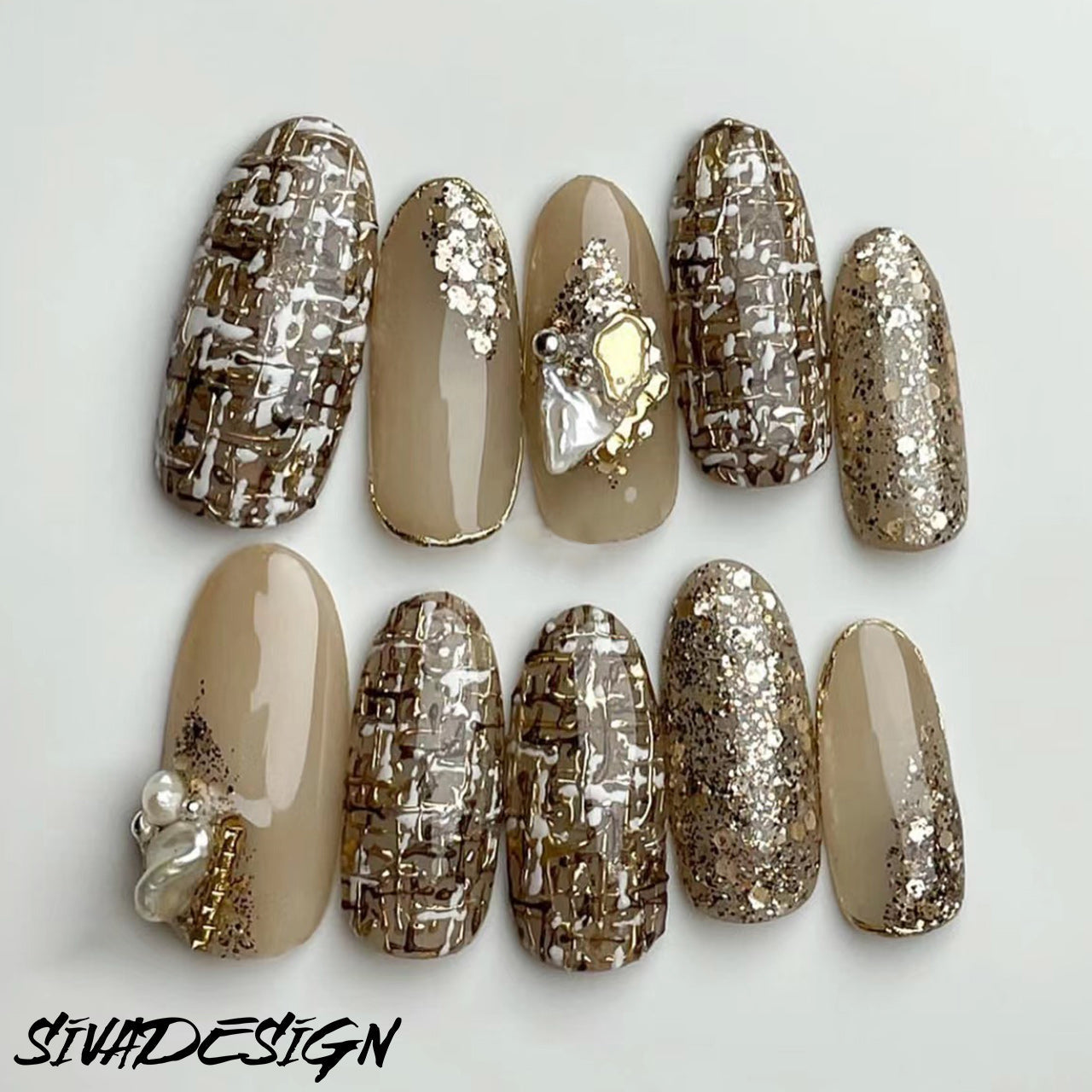 Siva Nail, Gilded Tweed, Luxe Texture Style Handmade Press on Nails