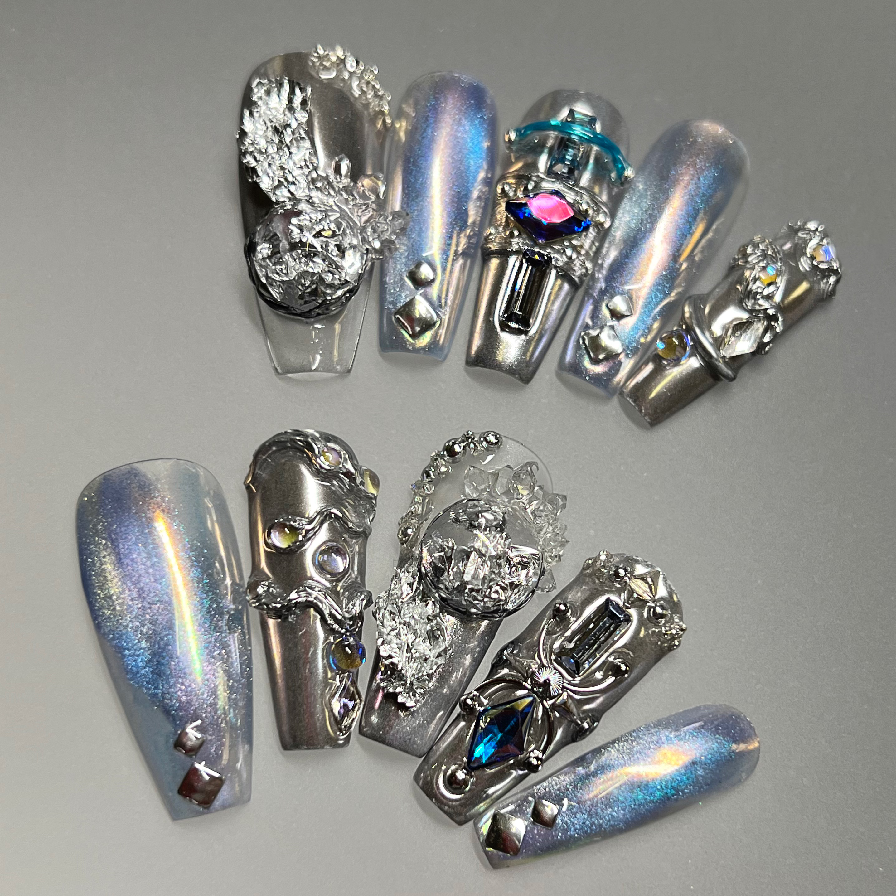 Siva Nail, Cosmic Silver, Luxe Style Handmade Press on Nails