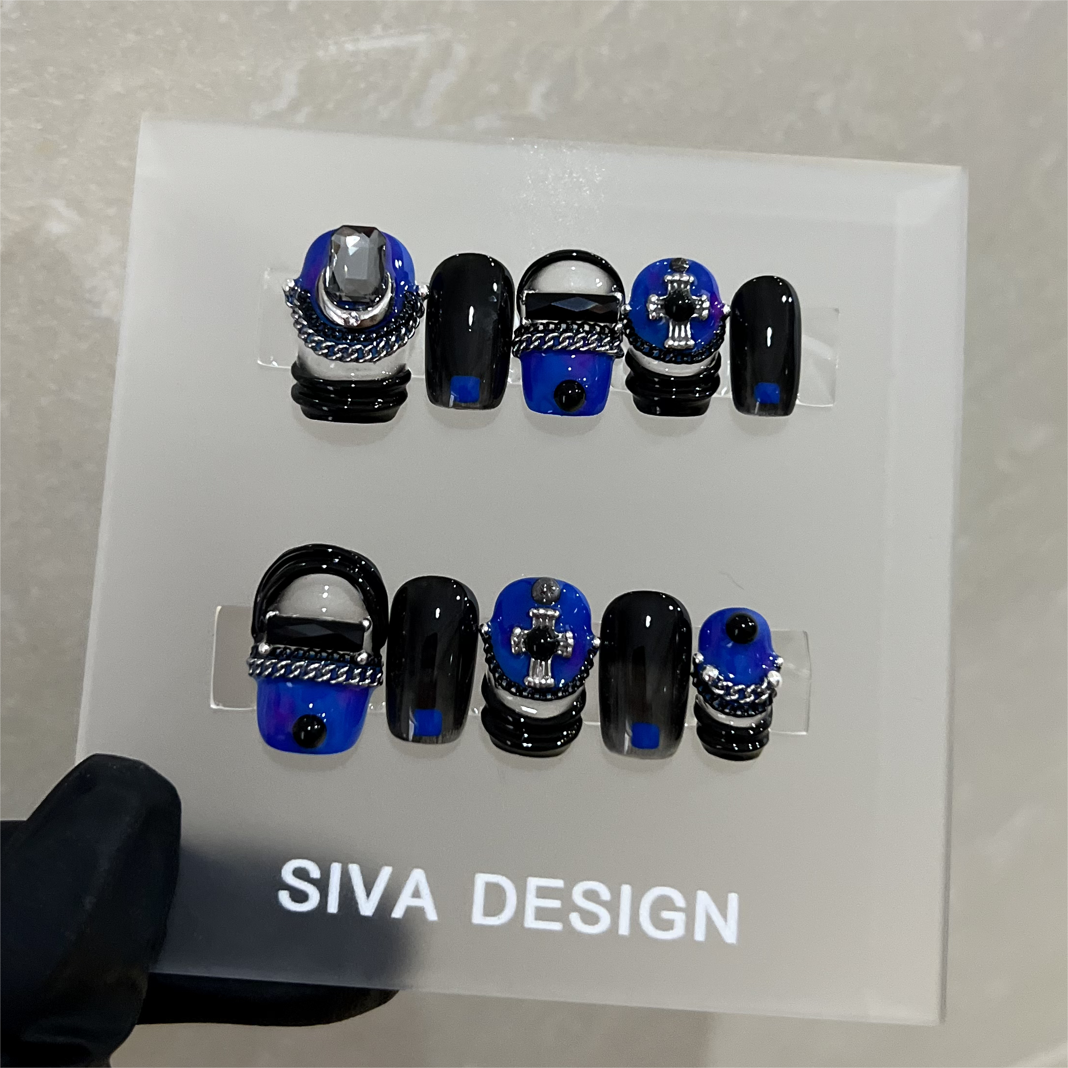 Siva Nail, Midnight Sapphire, Luxury Handmade Press on Nails