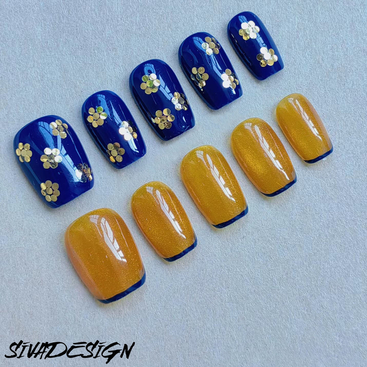 Siva Nail, Navy Nectar, Floral Handmade Press on Nails