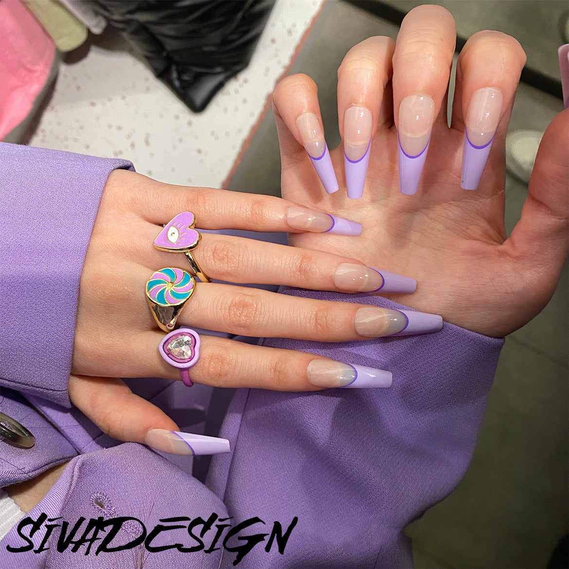 Siva Nail, Whispering Lilac (Purple), Elegant Charm, Handmade Press on Nails