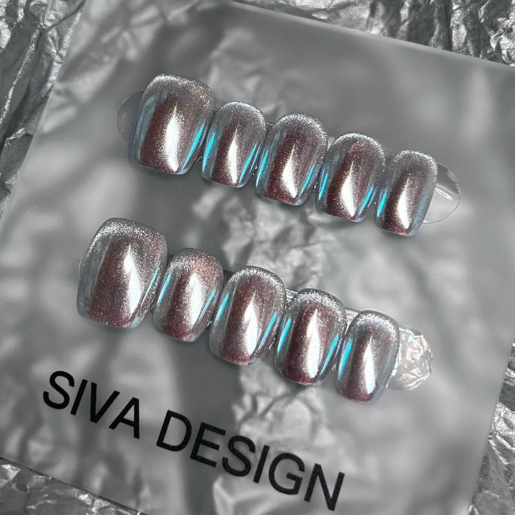 Siva Nail, Platinum Pulse, Holographic Style Handmade Press on Nails