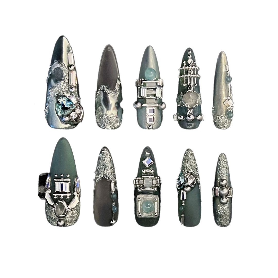 Siva Nail, Arctic Glam, Frosted Handmade Press on Nails