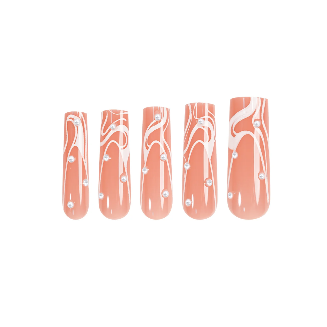Siva Nail, Coral Tide, 24 Pieces Pearl Accent Press on Nails