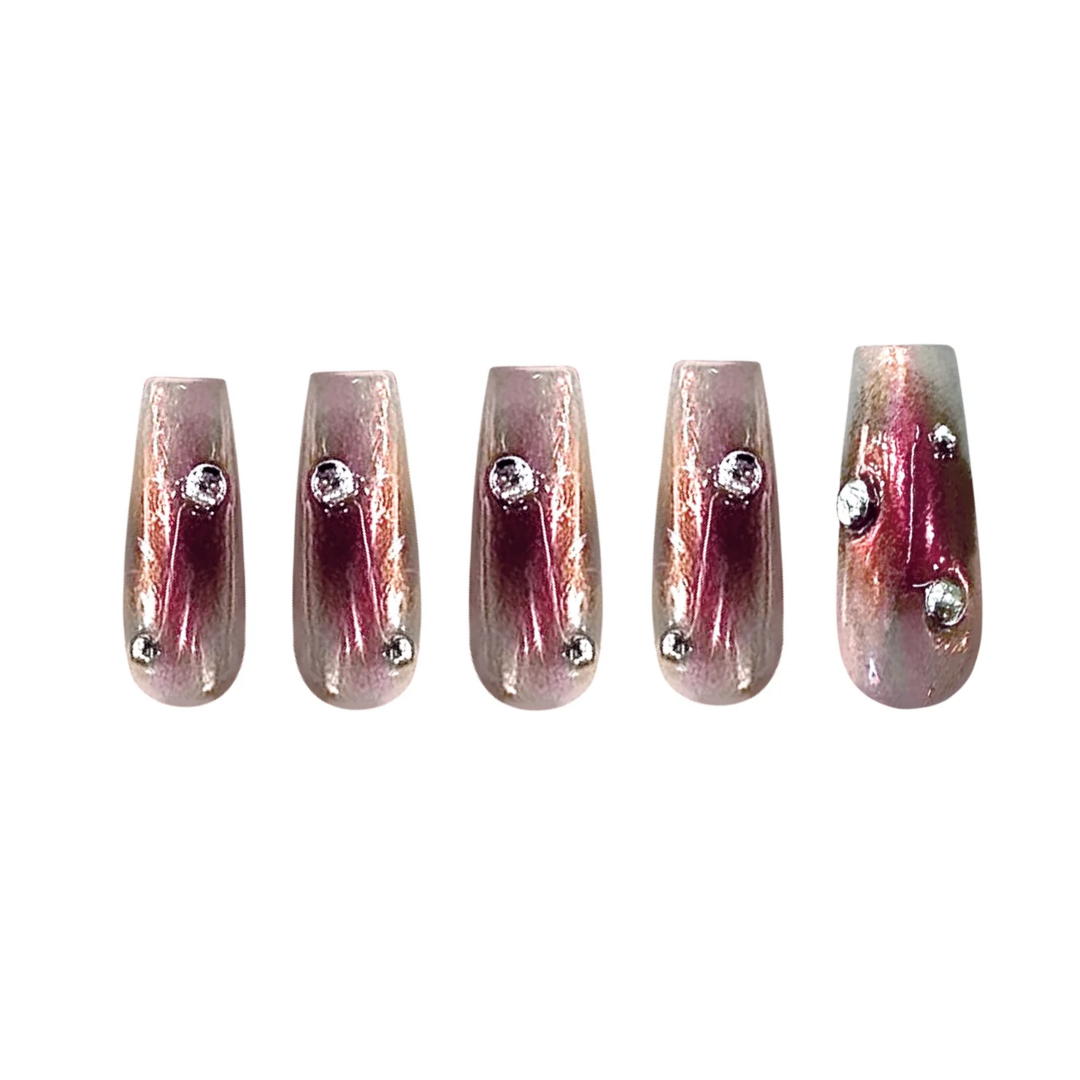 Siva Nail, Cosmic Ember, Metallic Gradient, Handmade Press on Nails