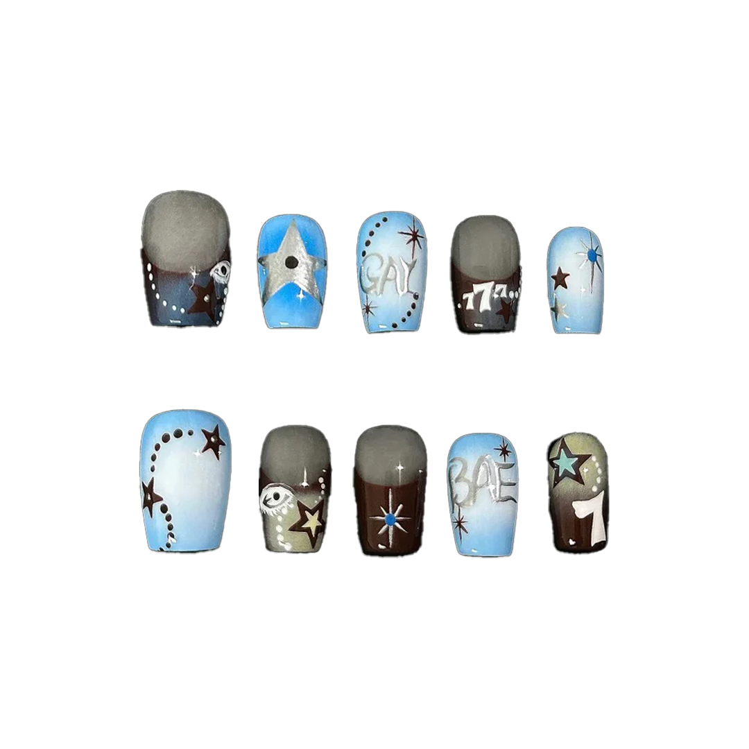 Siva Nail, Cosmic Script, Star Graffiti Handmade Press on Nails