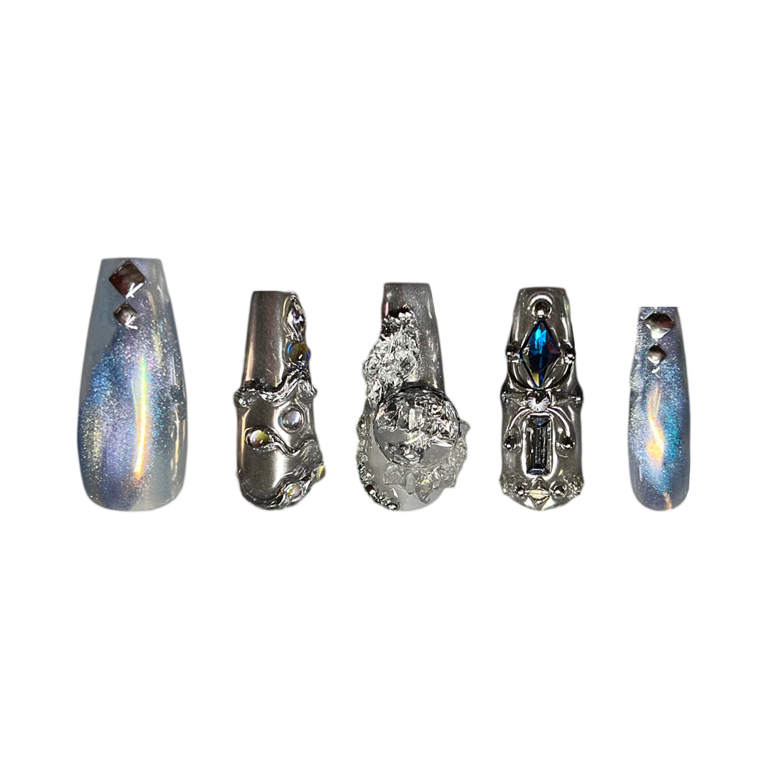 Siva Nail, Cosmic Silver, Luxe Style Handmade Press on Nails