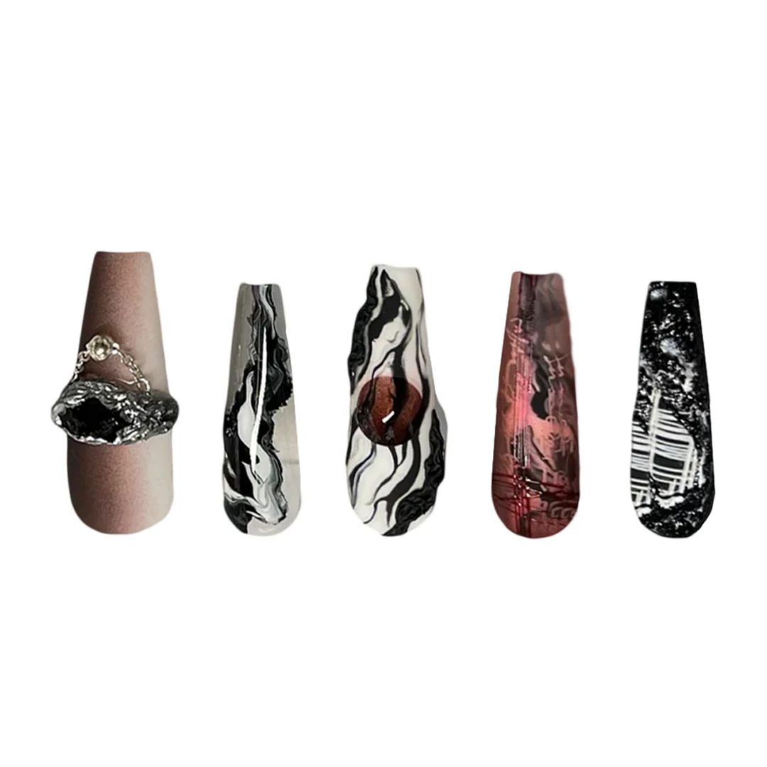 Siva Nail, Crimson Flow, Abstract Style Handmade Press on Nails