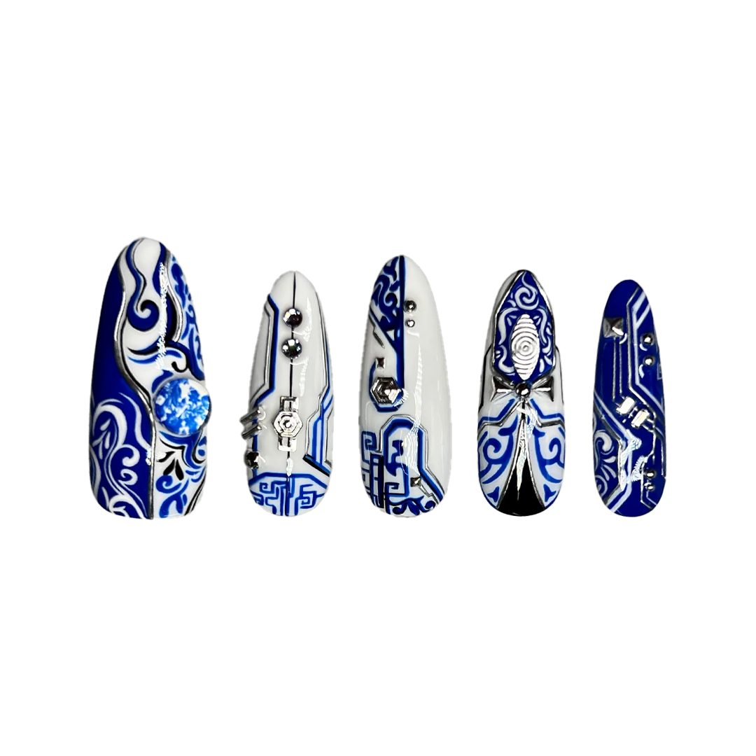 Siva Nail, Cyber Porcelain, Futuristic Style Handmade Press on Nails