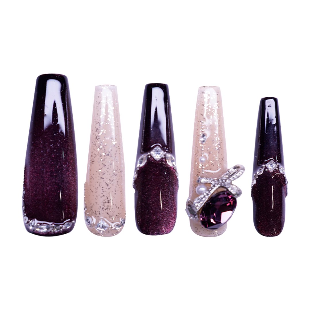 Siva Nail, Dreamy Milky White Glow with Exquisite Chain Embellishments Handmade Press on Nails