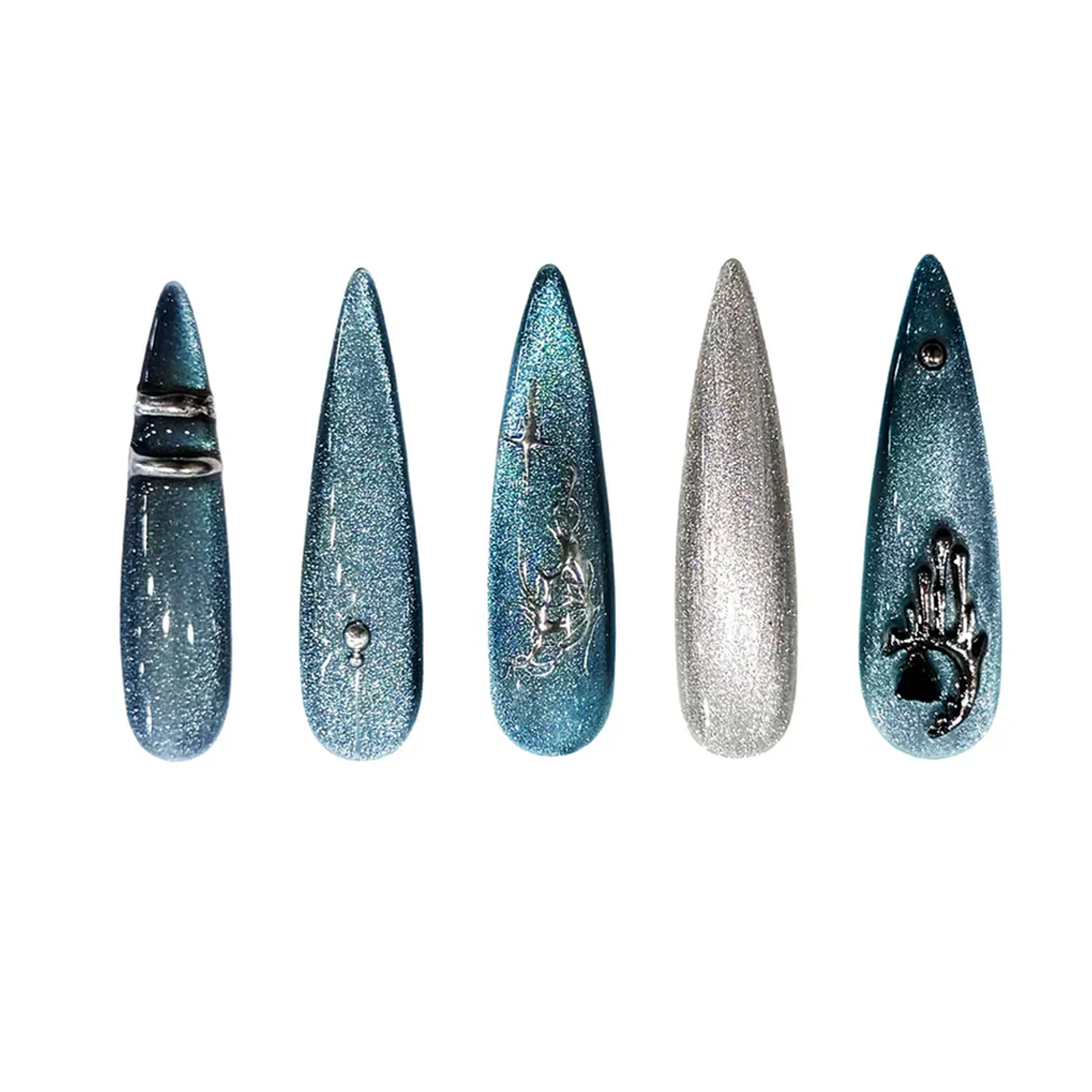 Siva Nail, Galaxy Glow, Metallic Butterfly, Handmade Press on Nails