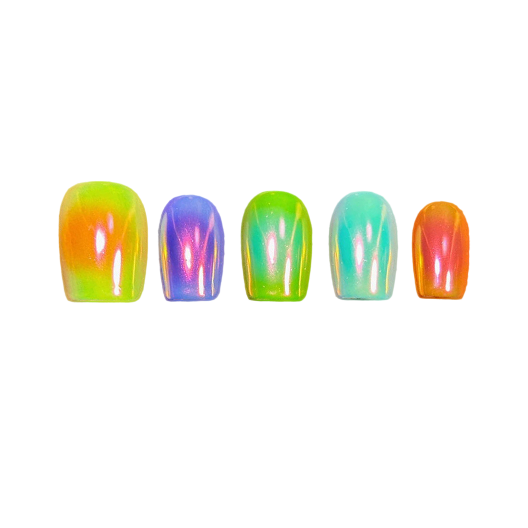 Siva Nail,Holographic Multicolor Ombre Short Square Handmade Press on Nails
