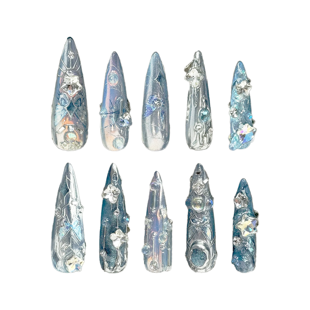Siva Nail, Ice Queen, Stiletto Acrylic Press on Nails