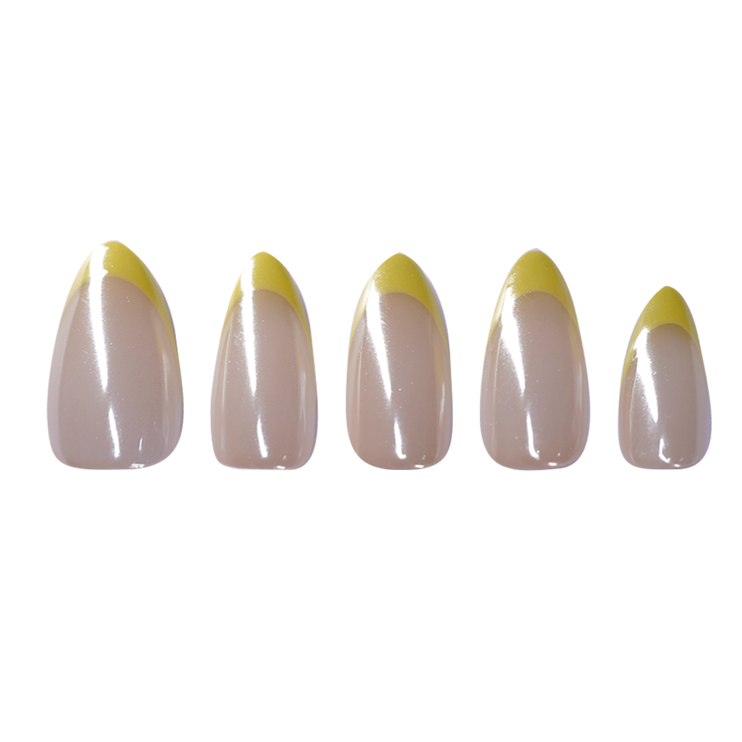 Siva Nail, Lemon Glaze, Yellow French Handmade Press on Nails
