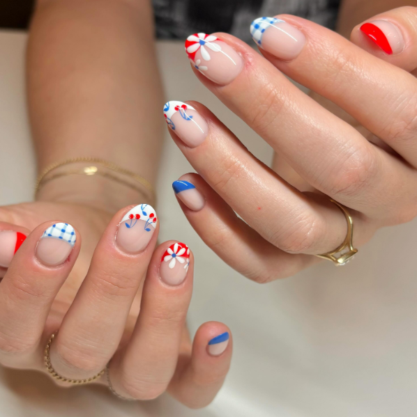 Siva Nail, Liberty Bloom, Red White Blue Handmade Press on Nails