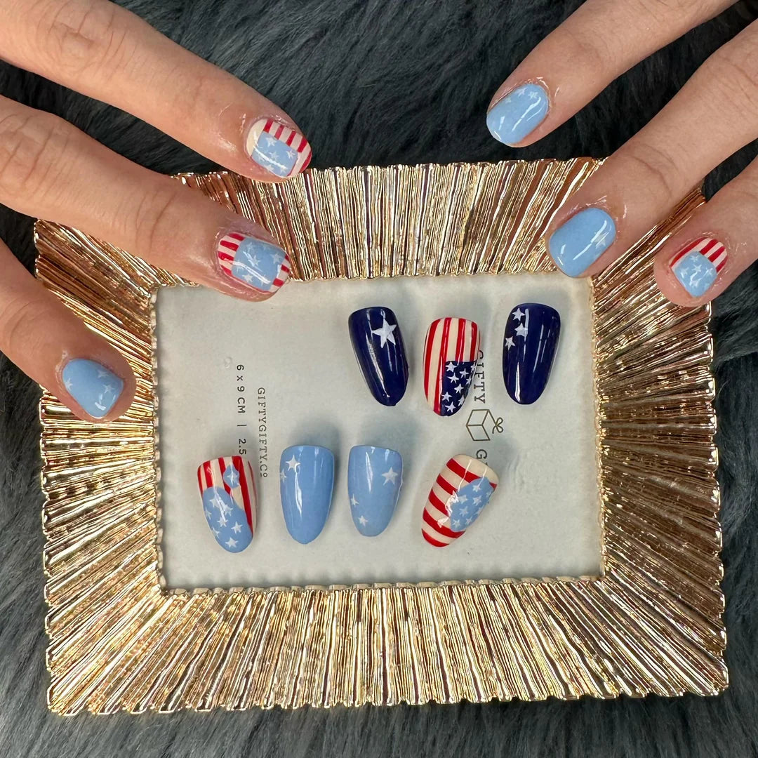 Siva Nail, Patriotic Pride, Stars Stripes Handmade Press on Nails
