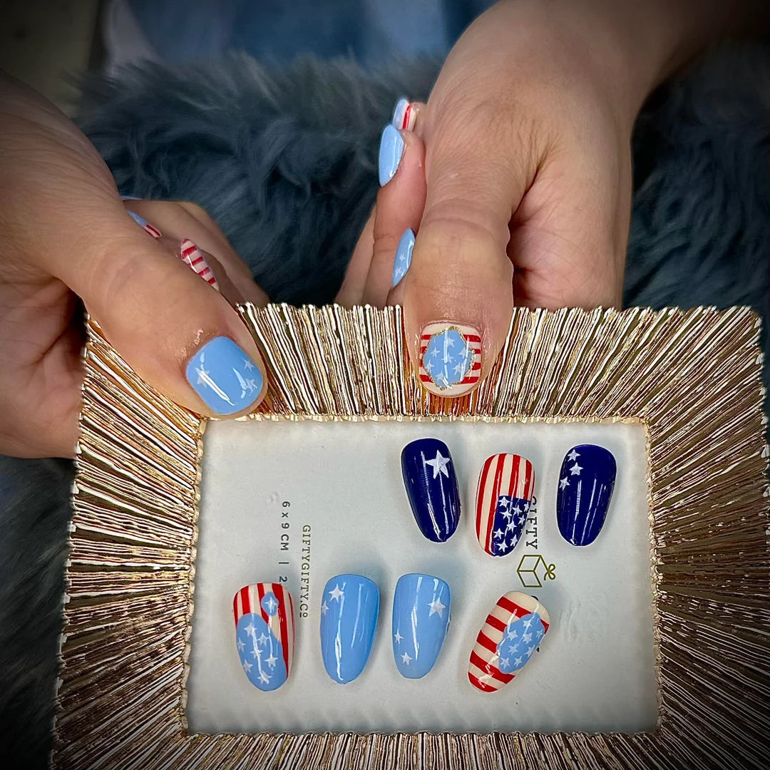 Siva Nail, Patriotic Pride, Stars Stripes Handmade Press on Nails