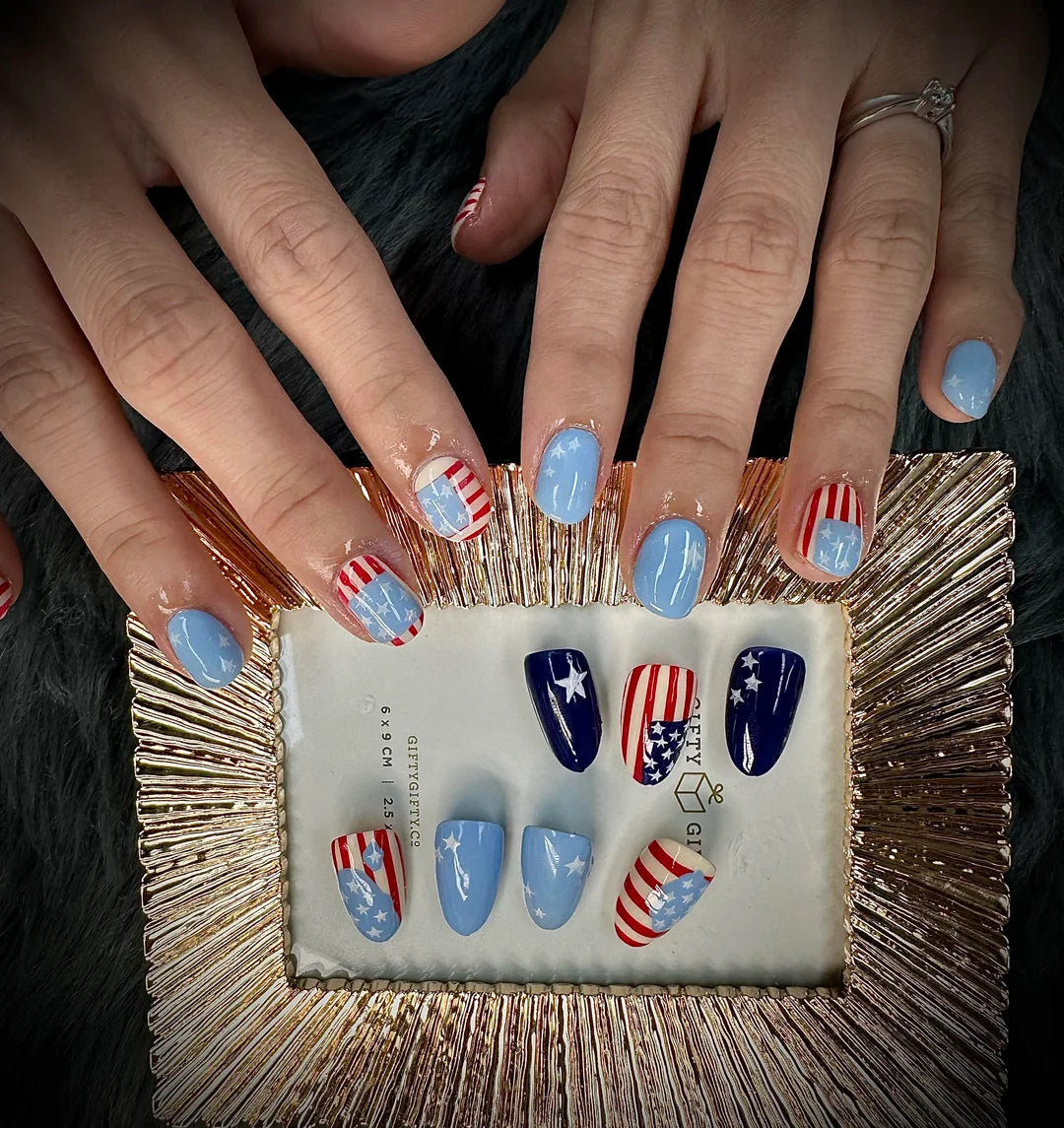 Siva Nail, Patriotic Pride, Stars Stripes Handmade Press on Nails