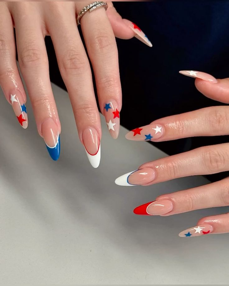 Siva Nail, Patriotic Glam, Stars French Tip Handmade Press on Nails