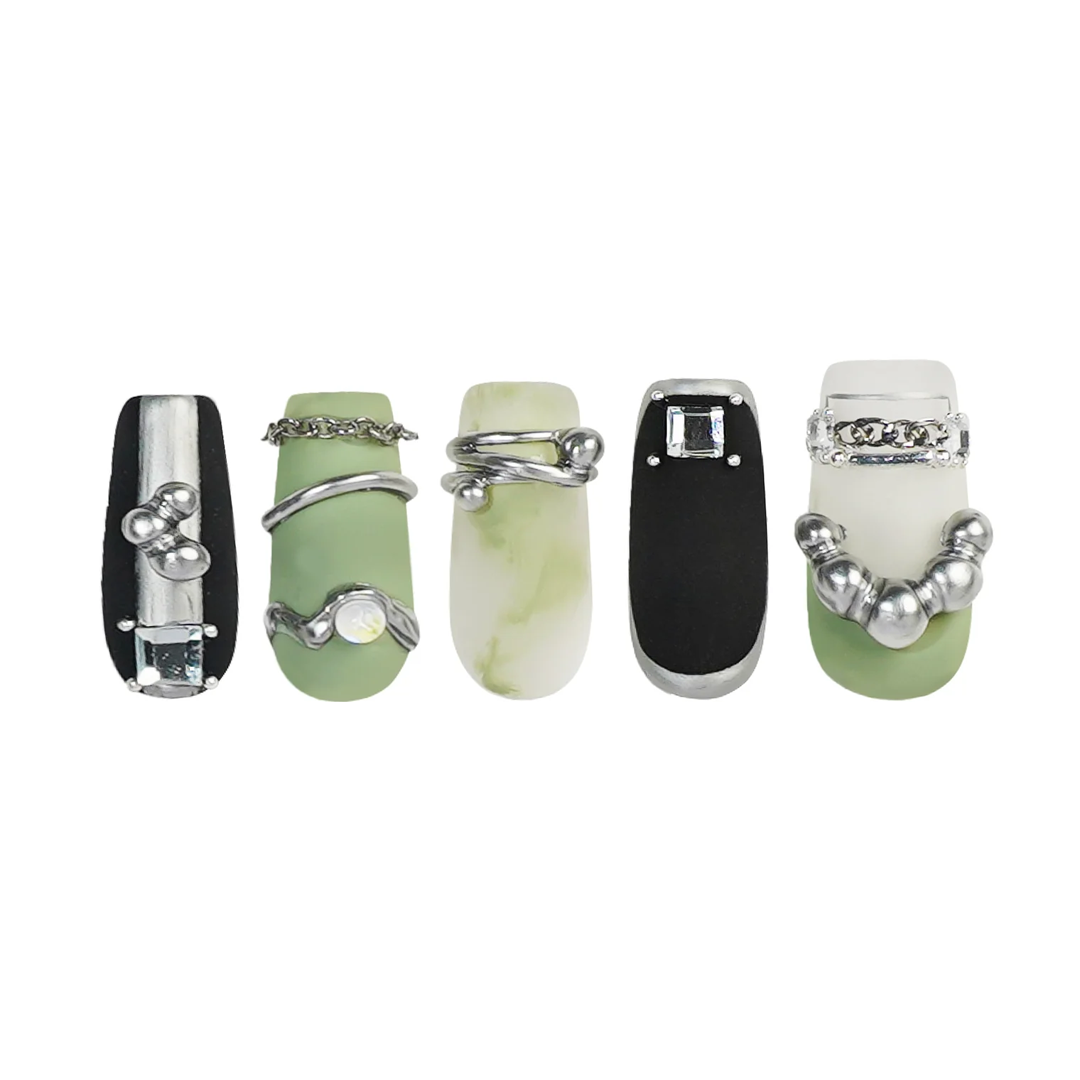 Siva Nail, Phantom (Green), Gothic Handmade Press on Nails